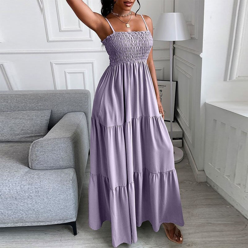 Women Sexy Long Dress 2022 New Arrive Summer Solid Color Strap Fashion Casual Elegant Long Dresses Female Party Dress - Forever Growth 