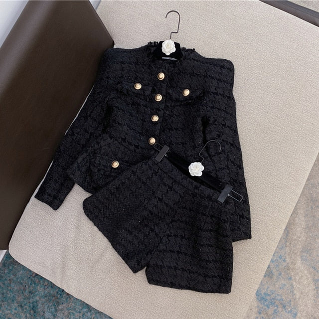 New Tweed Long Sleeve Single Breasted Jacket+ Shorts Set - Forever Growth 