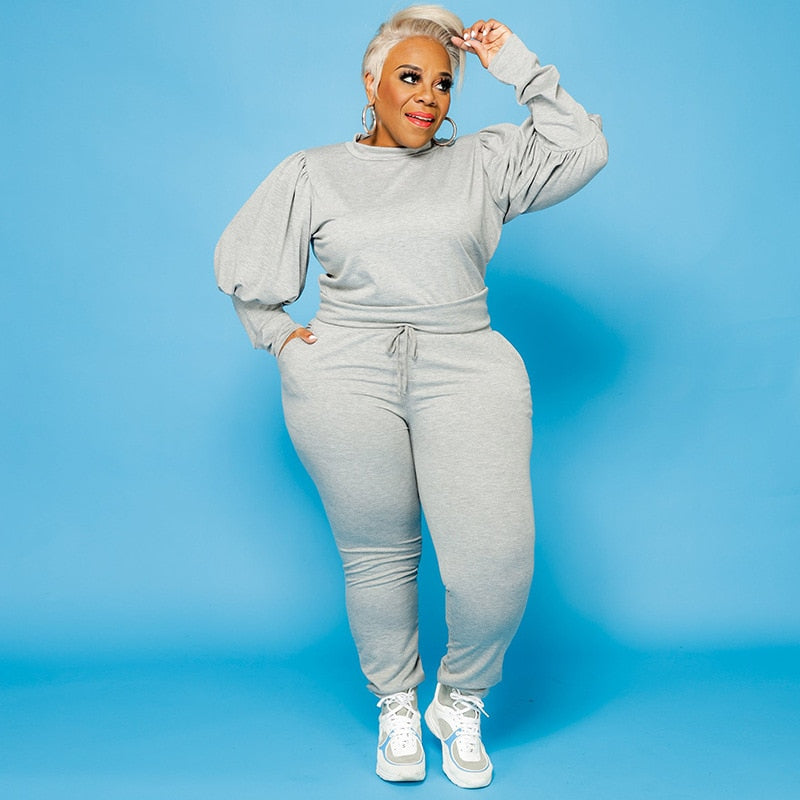 Plus Size Stretch Top+ Sweatpants Jogger Tracksuits - Forever Growth 