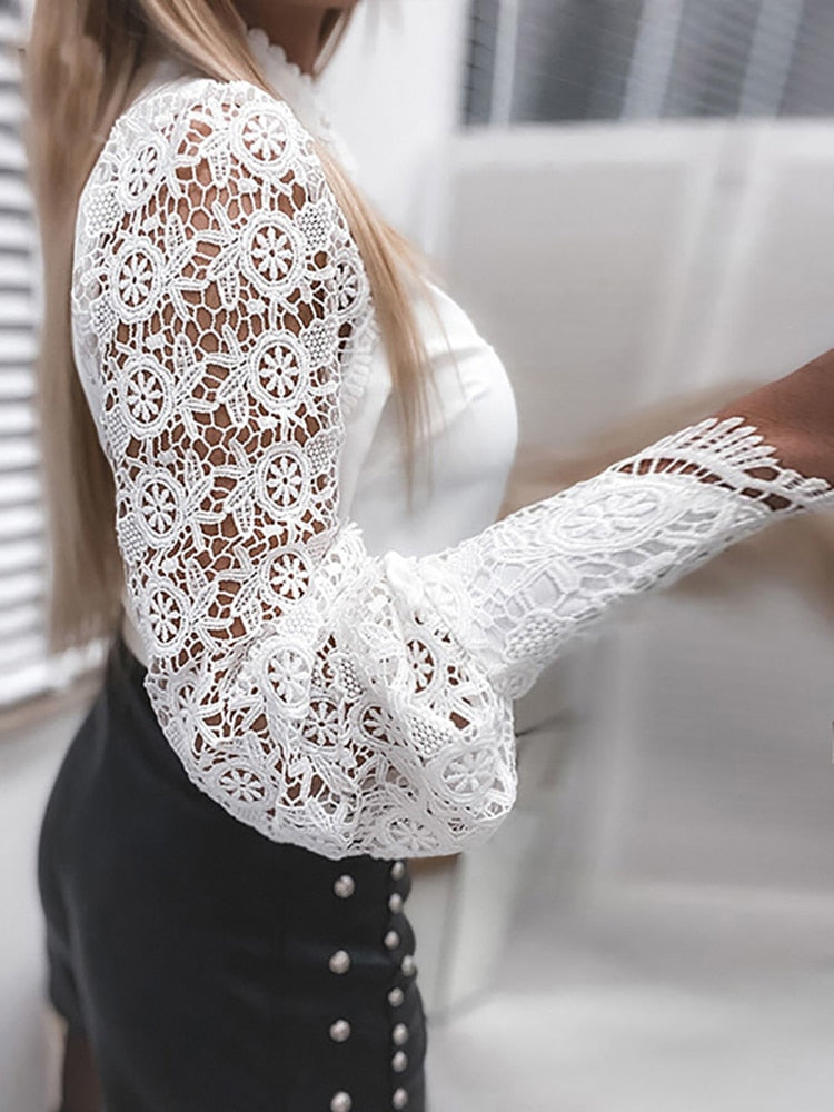 Elegant White Collared Lace Blouses - Forever Growth 