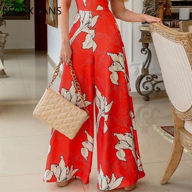 Elegant Office Lady Sleeveless Floral Wide Leg Jumpsuits - Forever Growth 