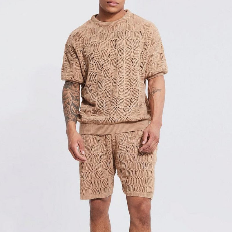 Hollow Out Solid Color Knit Casual Set - Forever Growth 