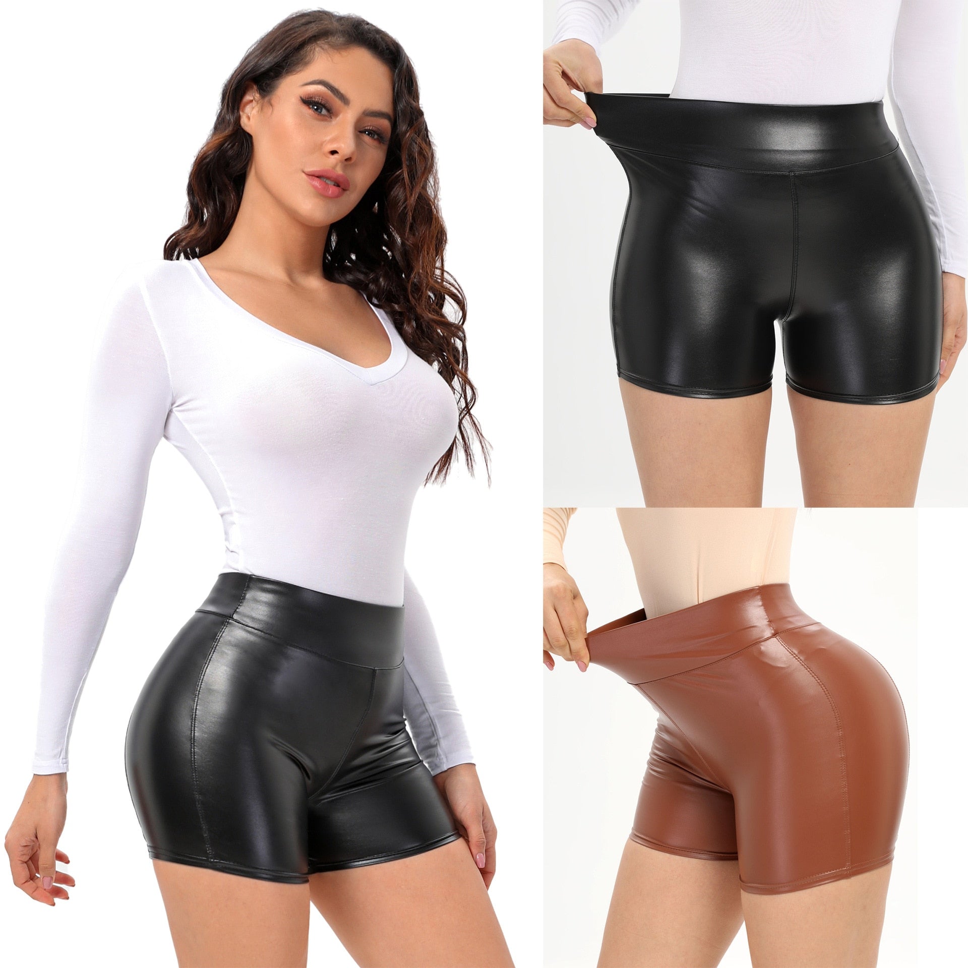 Pu Leather Sexy Elastic Waist High Waist Shorts - Forever Growth 