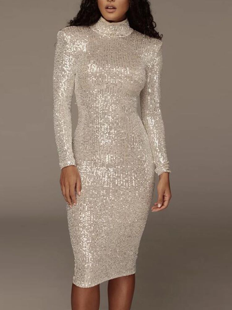Sequined Long Sleeve Bodycon Midi Dress - Forever Growth 