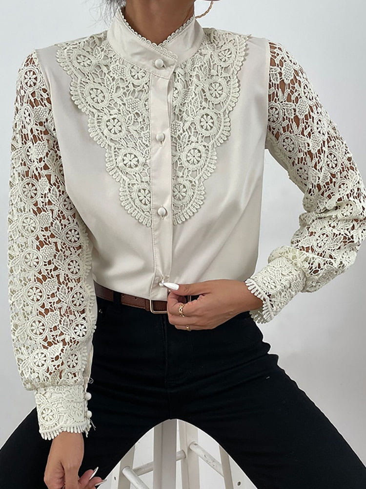 Elegant White Collared Lace Blouses - Forever Growth 