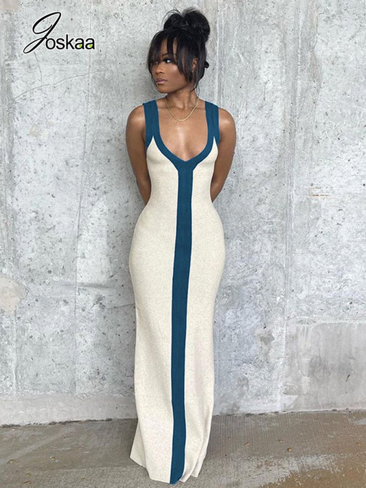 You Want Me Sexy Color Blocking Maxi Dresses - Forever Growth 