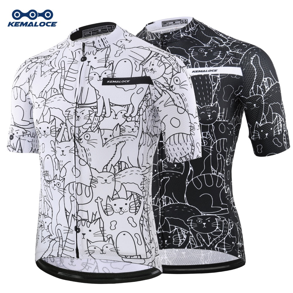 Breathable Unisex White Cartoon Cat Cycling Jersey - Forever Growth 