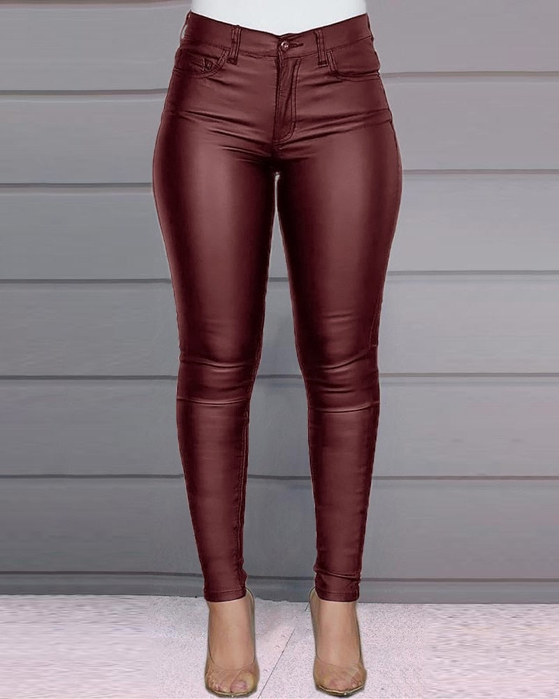 Casual PU Skinny Pencil Pants - Forever Growth 