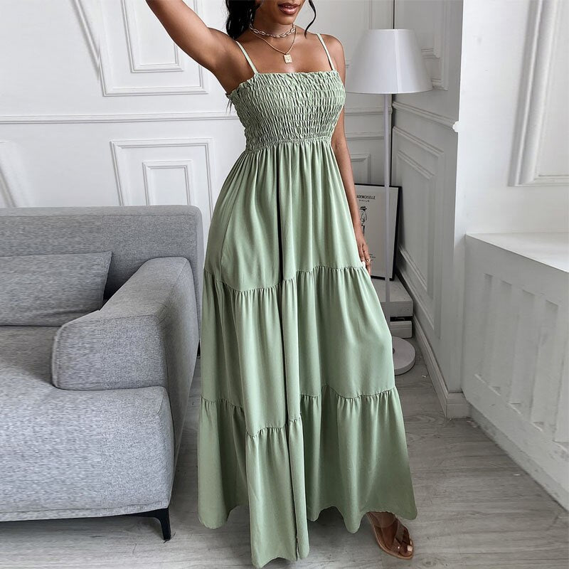 Women Sexy Long Dress 2022 New Arrive Summer Solid Color Strap Fashion Casual Elegant Long Dresses Female Party Dress - Forever Growth 