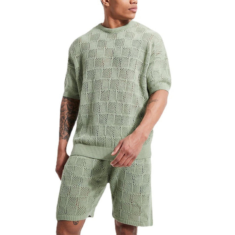 Hollow Out Solid Color Knit Casual Set - Forever Growth 