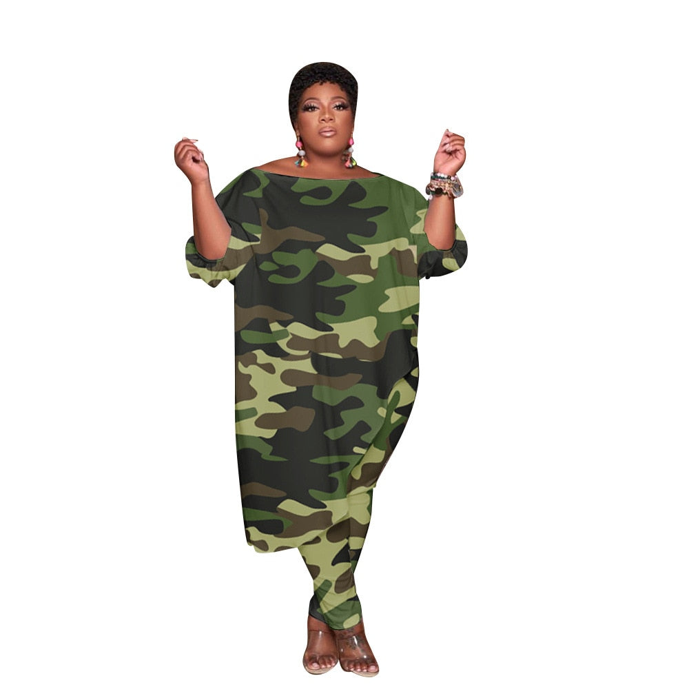 Trendy Plus Size Long Loose Camouflage Set - Forever Growth 