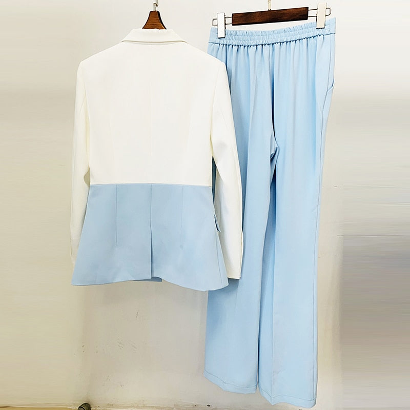 Slim Fit Single Button Color Block Blazer Suit Pants Set - Forever Growth 