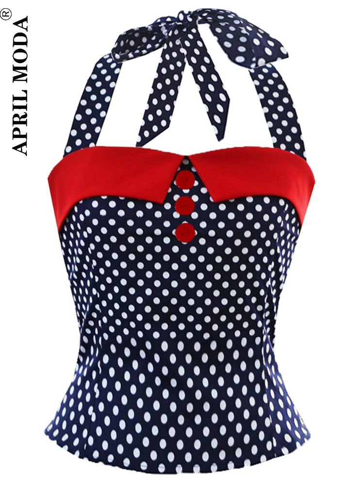 Vintage Halter Retro Polka Dot Top - Forever Growth 