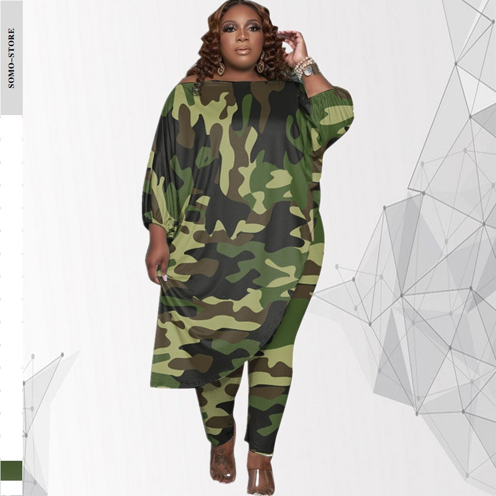 Trendy Plus Size Long Loose Camouflage Set - Forever Growth 