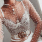 Mesh Patchwork Diamonds Pearl Crop Tops - Forever Growth 