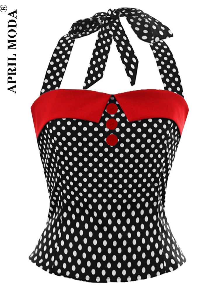 Vintage Halter Retro Polka Dot Top - Forever Growth 